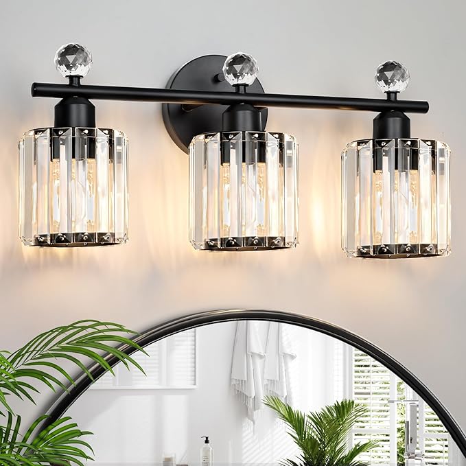 Modern 3 Light Crystal Vanity Light, Crystal Bathroom Light Fixtures, Compatible by KunruiTAI