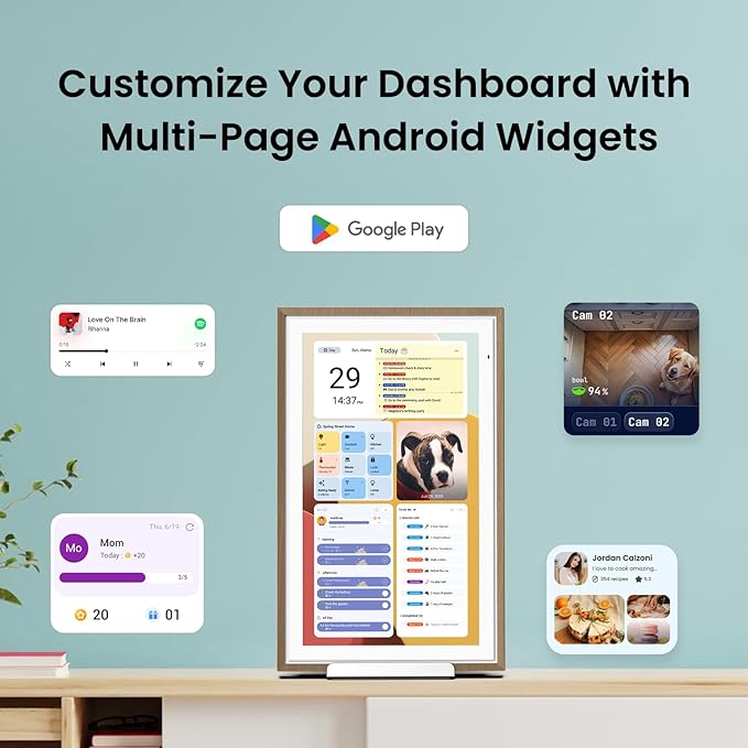 ApoloSign 15.6-inch Digital Calendar: Dual Mode Calendars with Google Play & Multi-calendar Sync, Electronic Planner & Chore Chart, Smart Touchscreen, Interactive Display for Family Schedules (Teak, 15.6")