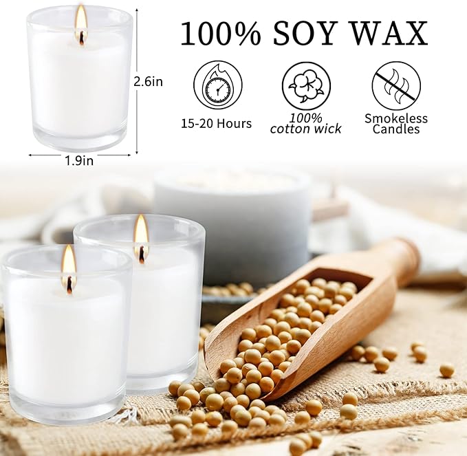 Set of 48 White Votive Candles, Unscented Candles Filled in Clear Glass - Image 4