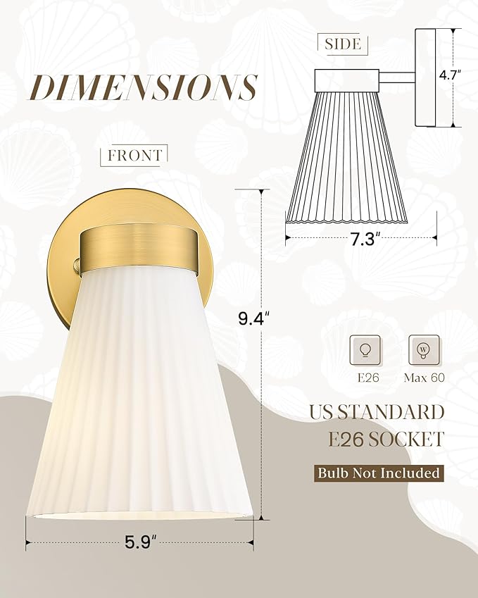 Gold Wall Sconces Set of Two, HWH Modern Bathroom Vanity Sconce Wall Lighting - Image 2