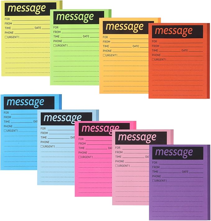 9 Pcs Colorful Phone Message Pad, 5.1×3.9 Inch Message Sticky Notes, Self-Adhesive Sticky Notes, Fluorescent Color Telephone Note for Office School Home, 50 Sheets/Pack (9 Colors)