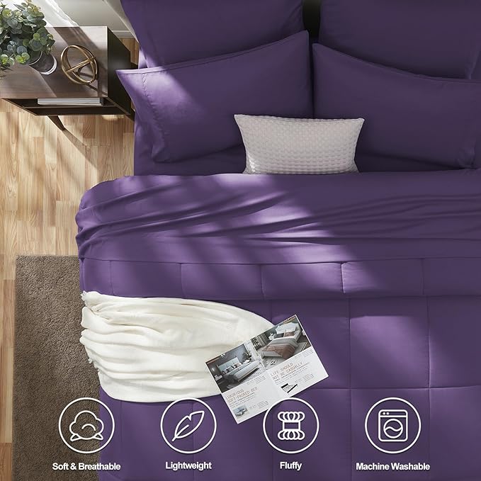 CozyLux King Size Comforter Set Purple, 7 Pieces Bed in a Bag, All Season - Image 2