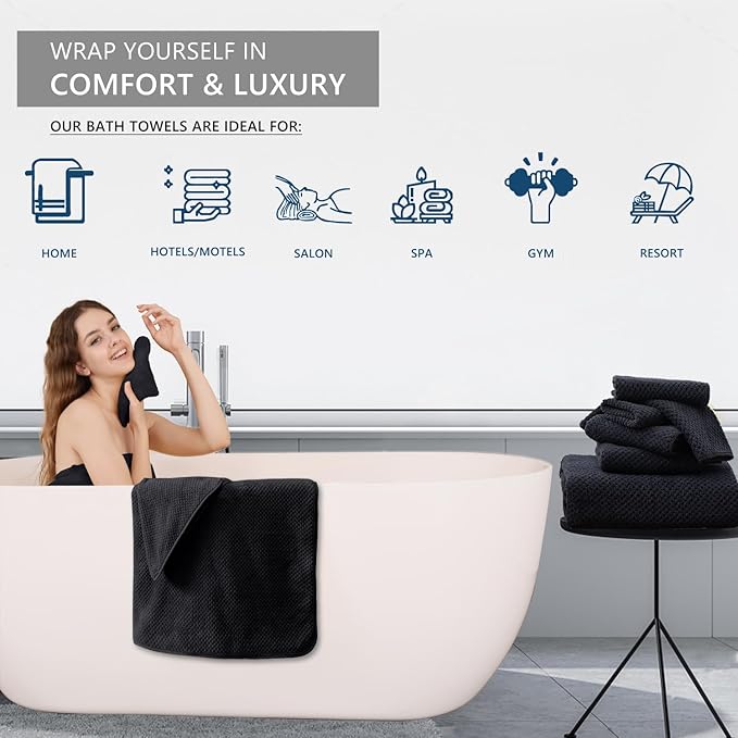 Black Hand Towels Set 2 Pack-16“x31”, Ultra Soft Microfibers Bathroom Towel Set - Image 6