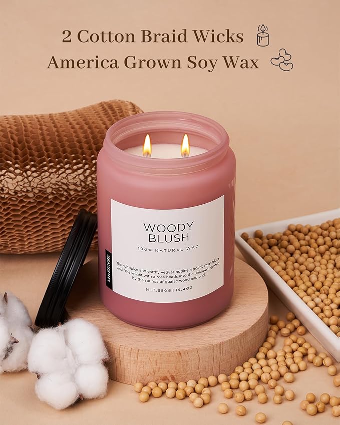 M&SENSE Large Rose Oud Soy Candles, 19.4oz Natural Soy Wax, 110-Hour Long - Image 3