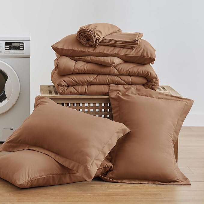 Love's cabin Full Comforter Set Mocha Mousse, 7 Pieces Full Bed in a Bag - Image 9