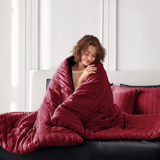 MUXHOMO 5 Pieces Twin Comforter Set, Seersucker Bed in a Bag Twin Size - Image 8