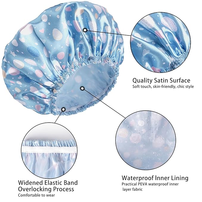 Shower Caps for Women, Double Layers Shower Cap Reusable Waterproof, Bathing - Image 5