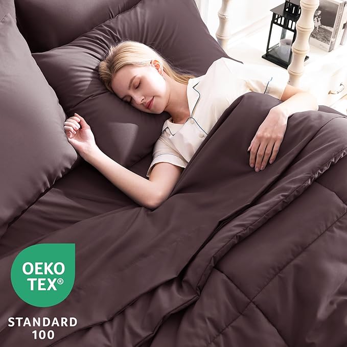 CozyLux King Size Comforter Set Cocoa Powder, 7 Pieces Bed in a Bag, All Season - Image 3