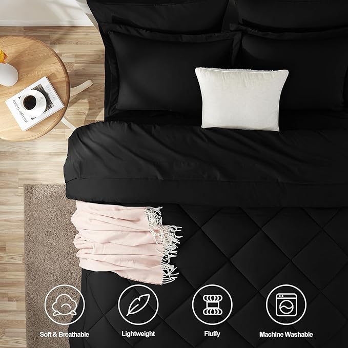 CozyLux King Size Comforter Set Black - Image 2