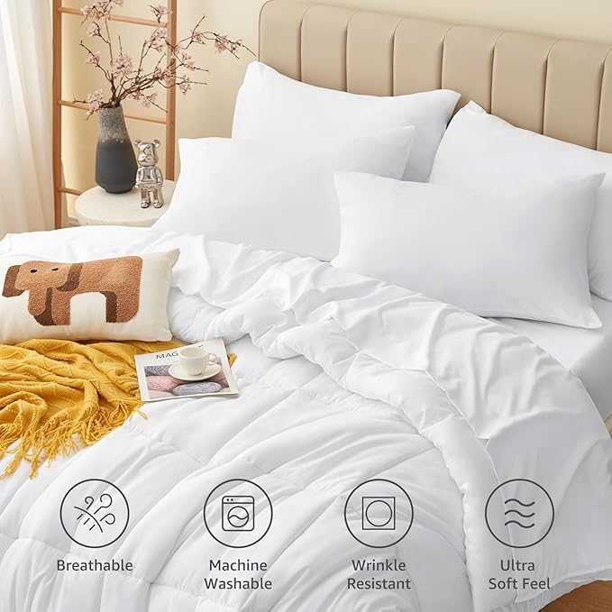 CozyLux Full Size Comforter Sets White, 7 Pieces Bed in a Bag, All Season - Image 2