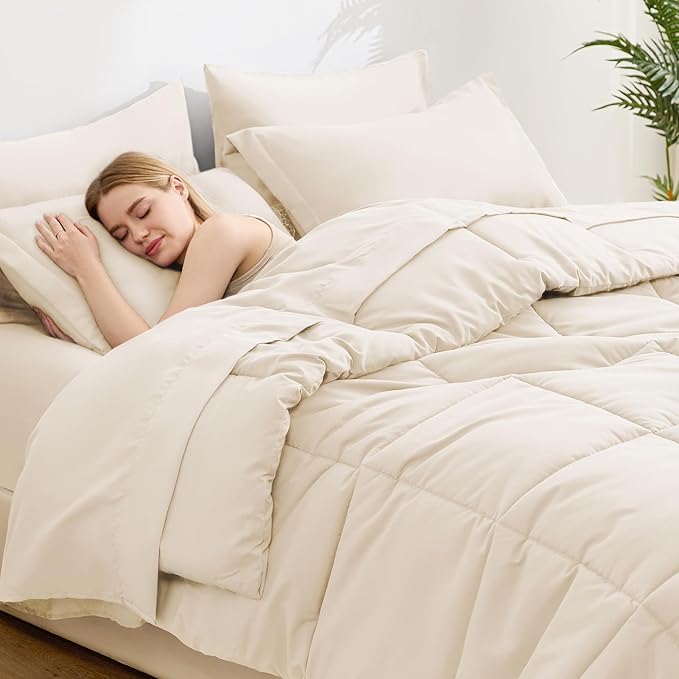 Love's cabin California King Comforter Set Beige, 7 Pieces California King Bed - Image 3