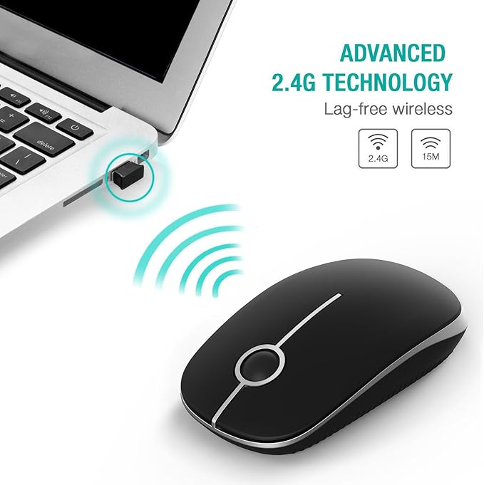 VssoPlor Wireless Mouse, 2.4G Slim Portable Computer Laptop Mouse with Nano Receiver Quiet Silent Optical Mice for Notebook, PC, Laptop, Computer-Black and Silver