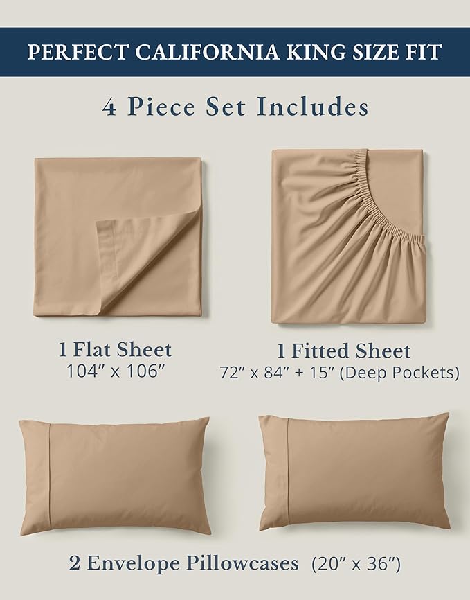 LANE LINEN 100% Organic Cotton California King Sheets Set, 4-Piece Organic - Image 4