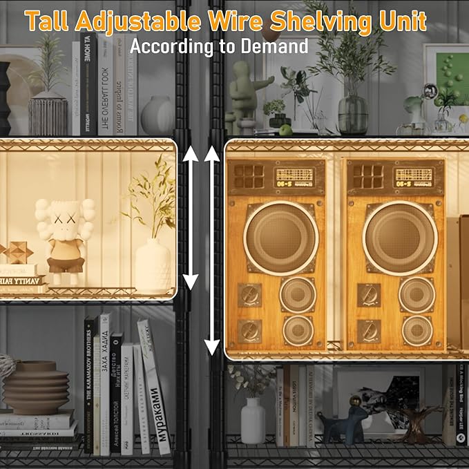 Himimi Storage Shelves 60" W Wire Shelving with Wheels 2600LBS Heavy Duty Metal Shelves for Storage, 4-Tier Adjustable Wire Rack Shelving Garage Shelving Kitchen Storage Shelves 24" Dx60 Wx72H, Black