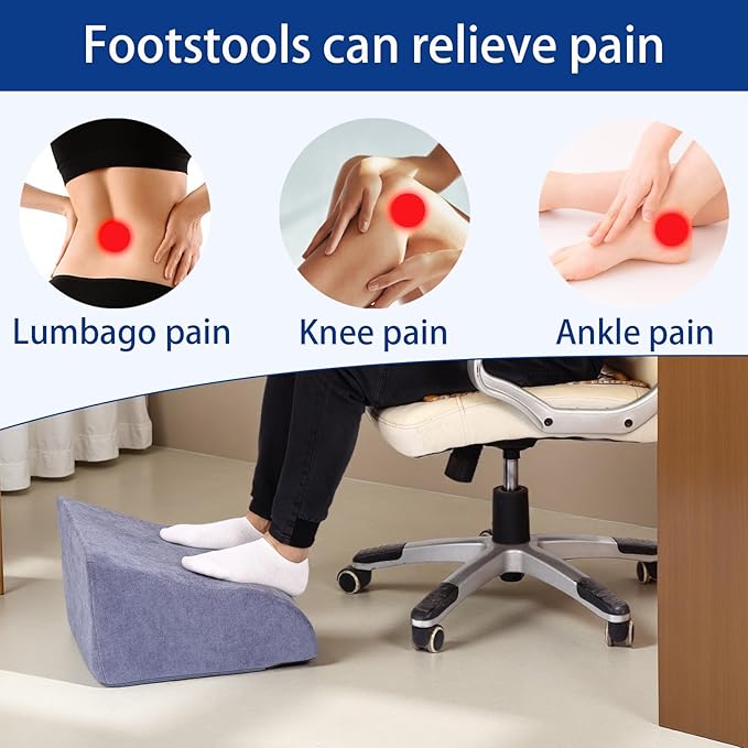 Opuvidity Foot Rest for Under Desk at Work Ergonomic Under Desk Footrest，Support Foot Pillow Double-Sided Footstool， for Office, Home & Gaming Leg Elevation Pillow Blue