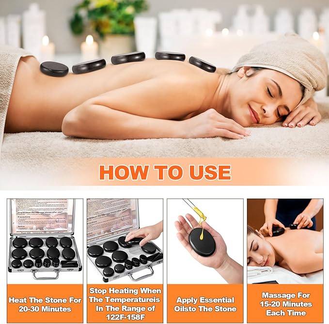 Hot Stones Massage Warmer Kit, Hot Rocks Basalt Massage Stones - Image 6