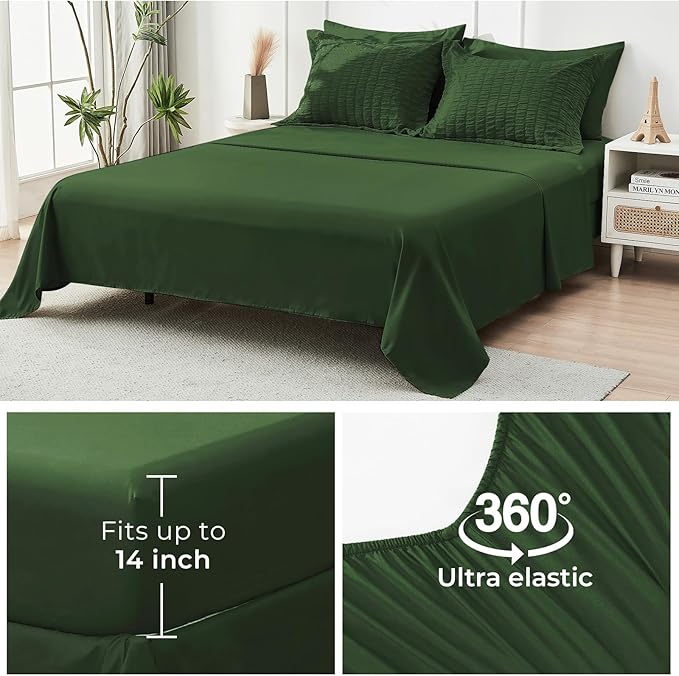 HYMOKEGE Dark Green Twin Comforter Set Seersucker 5 Pieces, All Season Luxury - Image 6