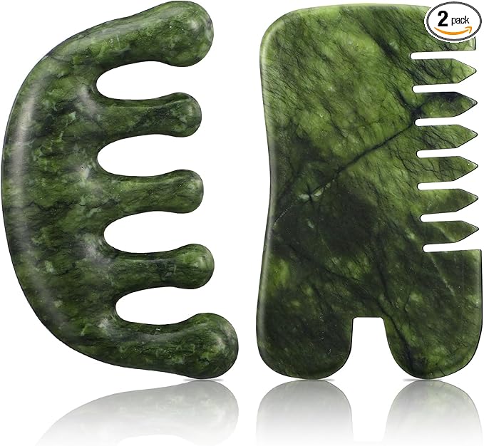 BBTO 2 Pcs Jade Comb for Scalp Massage Gua sha Comb for Head Body spa Hair by BBTO