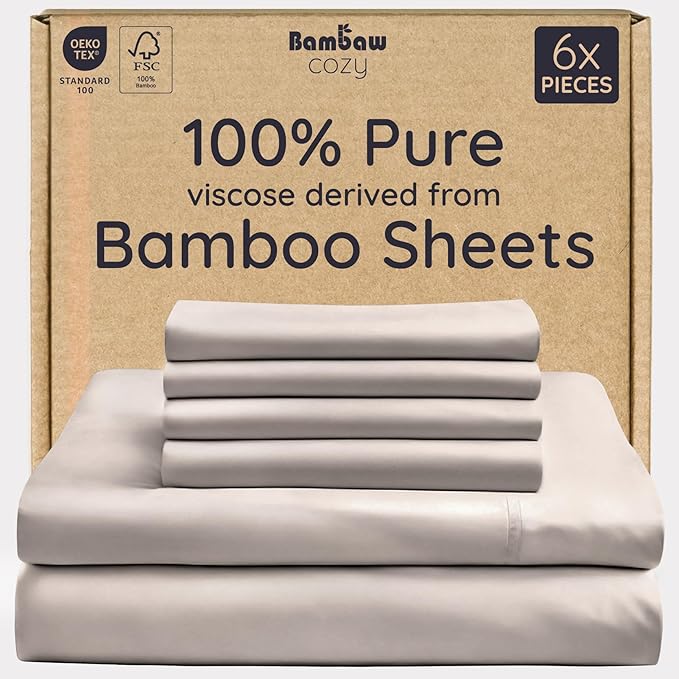 Bambaw 100% Viscose Derived from Bamboo Sheets King Size Set – 6pcs Deep Pocket by Bambaw