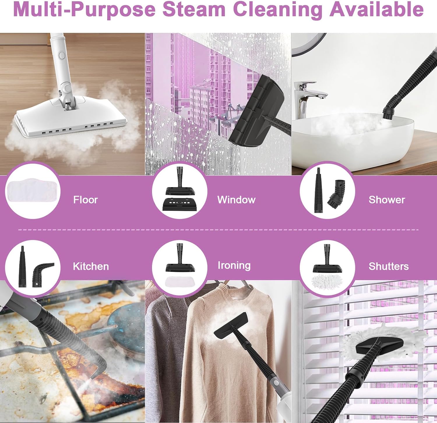 Steam Mop Cleaner, 7 in 1 Rotated Steam Cleaner for Home, Adjustable 2 Modes Steam Mop with 23FT Power Cable and 400ML Removable Tank, Hard Floor, Laminate Floor, Tiles Cleaning (Tea White)
