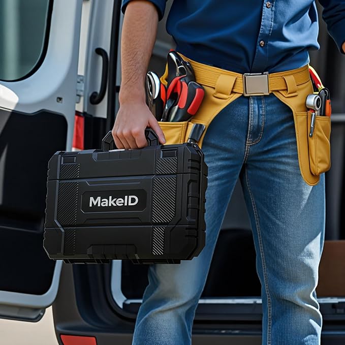 MakeID EP53 Label Maker with Hard Case, Portable Industrial 2" Print Head Bluetooth Label Printer, Mobile APP & PC Editor Compatible, 2000mAh Li-ion Battery, Come with 3 Label Cartridges for Job Sites