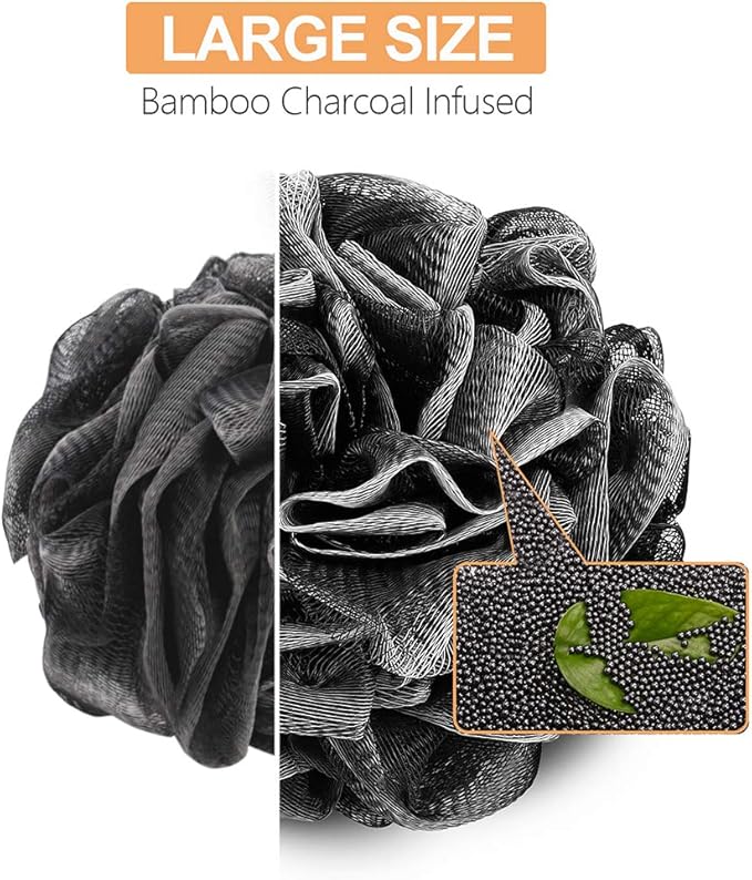 Loofah Bath Sponge, Novosun Soft Shower Sponge Set Extra Large Mesh Pouf - Image 4