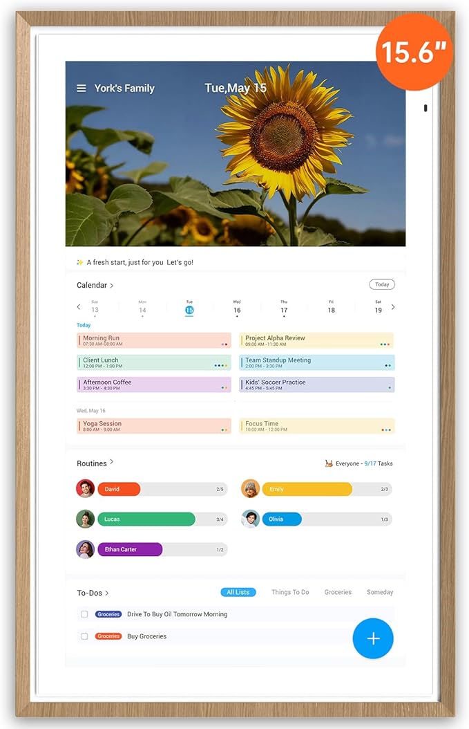 ApoloSign 15.6-inch Digital Calendar: Dual Mode Calendars with Google Play & Multi-calendar Sync, Electronic Planner & Chore Chart, Smart Touchscreen, Interactive Display for Family Schedules (Teak, 15.6")