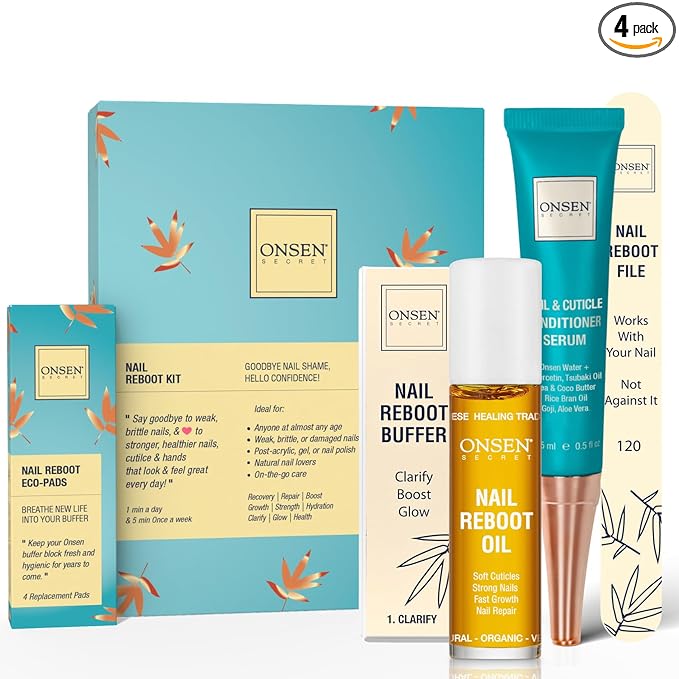 Onsen Secret Complete Nail Reboot Kit w/Cuticle Oil 10ml, Nail File 120/180 by OnsenSecret