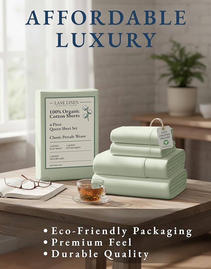 LANE LINEN 100% Organic Cotton Sheets Queen Size Bed Set, Machine Wash Eco - Image 8