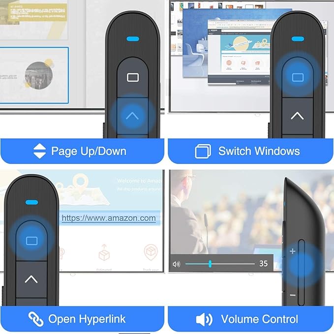 Norwii N76 Rechargeable Presentation clicker with Pointer, Long Range Presentation Remote, Wireless Presenter for PowerPoint Presentations, Slide Control (Black with Red Light)