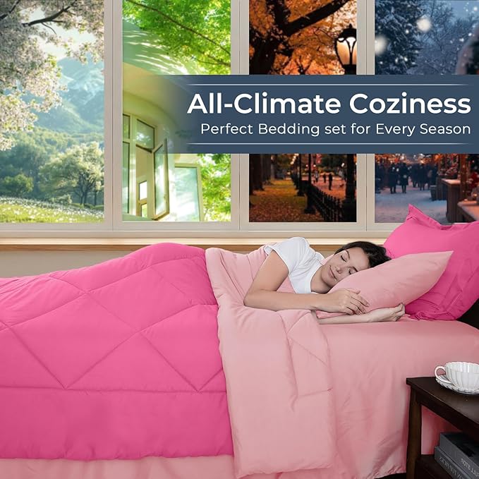 HEVUMYI Hot Pink & Baby Pink Queen Comforter Set - Image 3