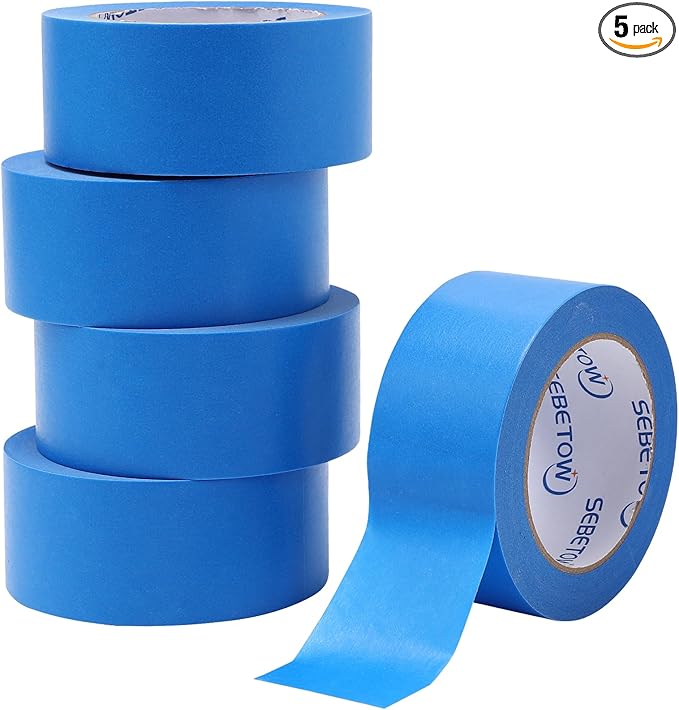 SEBETOW Blue Painters Tape 2 Inch Bulk - Blue Tape for Painting Automotive Walls Packing Removable NO Residue, Paint for Indoors & Outdoors, 2 Inches x 55 Yards x 5 Rolls