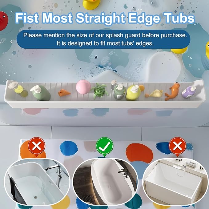 Tub Splash Guard for Kids, Bathtub Water Guard Play Shelf for Bathing, Toy Tray - Image 7
