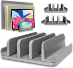 TEFONIA Vertical Laptop Stand Holder 5 Slots, Aluminum Space-Saving Laptop Holder, Adjustable Size Dock Tabletop Desk Organizer 3 Slot + 2 for Apple MacBook/Surface/PC/Tablet/iPad/iPhone (Space Gray)