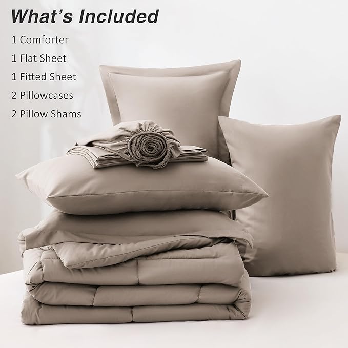 Love's cabin Queen Comforter Set Light Brown, 7 Pieces Queen Bed in a Bag - Image 8