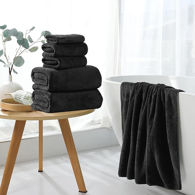 8 Piece Bath Towel Set Black|2 Oversized Large Bath Sheet, 2 Hand Towels - Image 7
