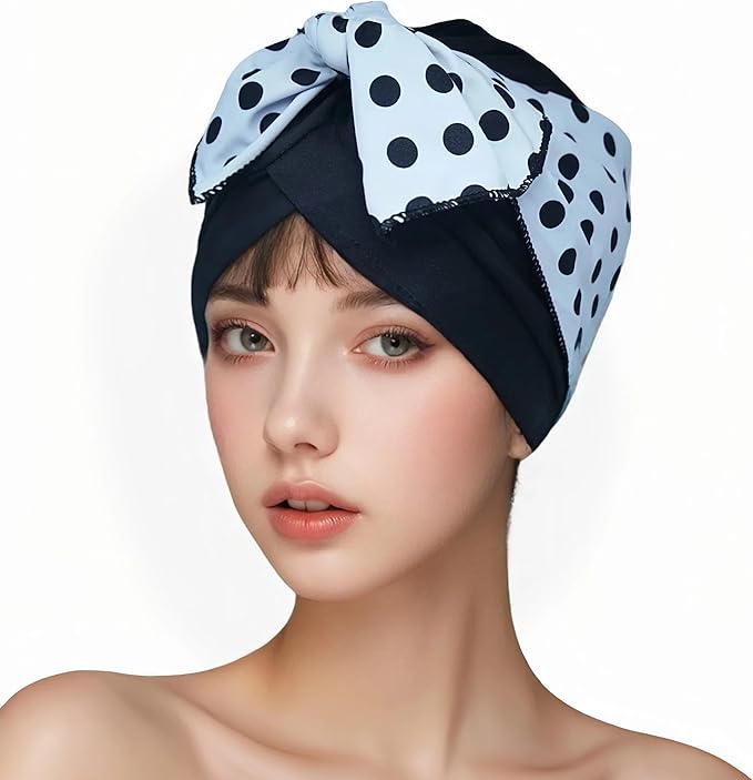 Luckiest MAP Swim Caps Women Adult Retro Polka Dot Bowknot SwimCap by Fortheluckyyou