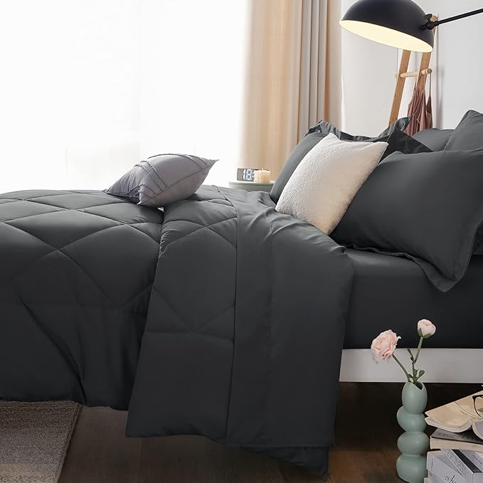 CozyLux Queen Comforter Set Dark Grey - Image 9