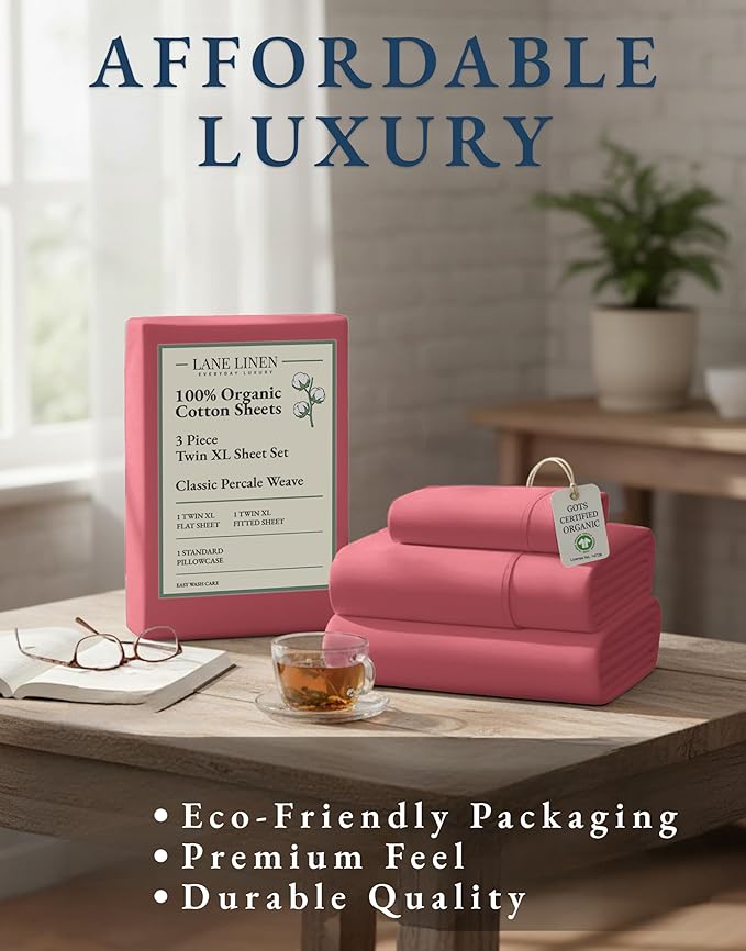 LANE LINEN 100% Organic Cotton Eco Friendly Bed Sheets Extra Long Twin - Image 8