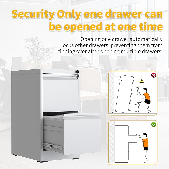 Reegangfa 2 Drawer File Cabinet with Lock, Metal Vertical Filing Cabinet, Lockable Heavy Duty Steel Small File Cabinets for Home Office, for A4 Legal/Letter Size Storage, White, Assembly Required