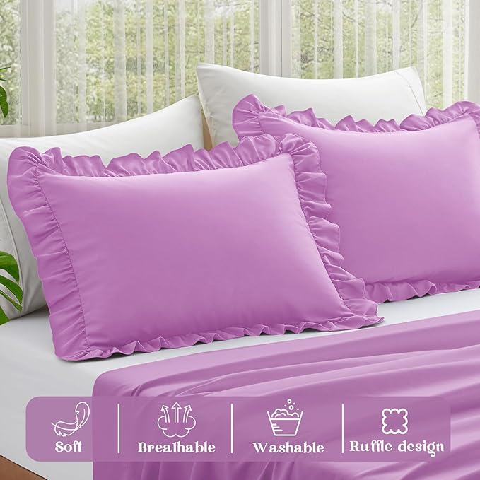 KKJIAF Ruffle Pillow Cases King Size Set of 2, Ruffled Pillow Covers - Image 4