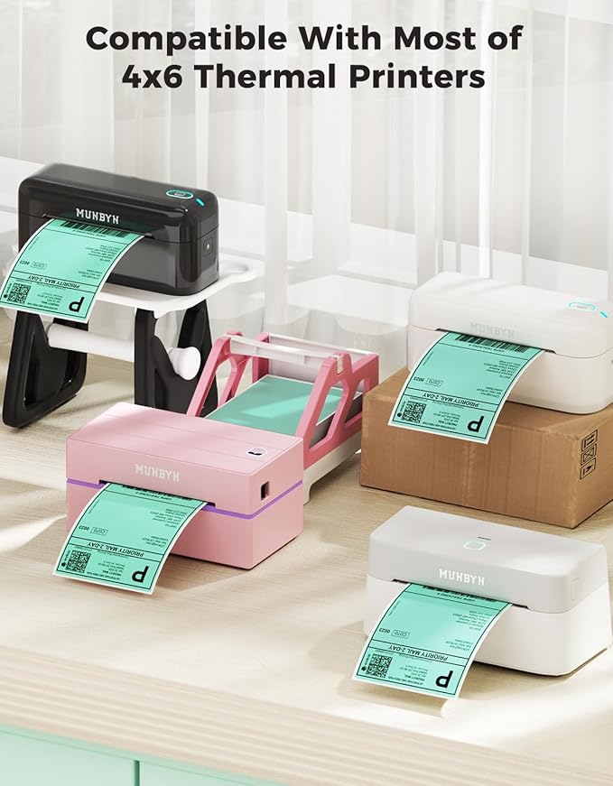 MUNBYN Green 4"x6" Direct Thermal Shipping Labels, Commercial Grade Permanent Adhesive Fanfold Mailing Postage Label Paper for Thermal Printers and Packages, 220 Sheets per Stack