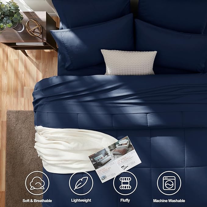 CozyLux King Size Comforter Set Navy Blue, 7 Pieces Bed in a Bag, All Season - Image 2