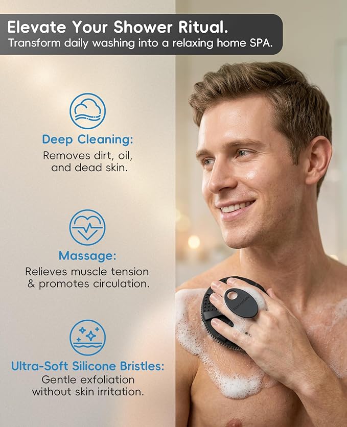 Soft Silicone Shower Brush Body Wash Bath Exfoliating Skin Massage Scrubber - Image 3