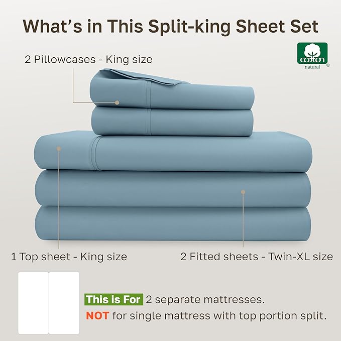 California Design Den Soft 100% Cotton Bed Sheets Split King Set, 400 Thread - Image 4