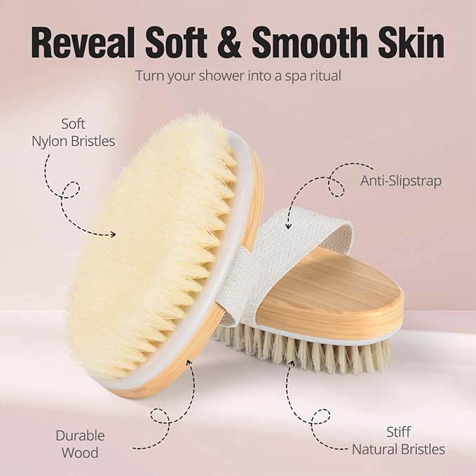 2 Pack Dry Brushing Body Brush, Natural and Soft Bristle Shower Brush - Image 6