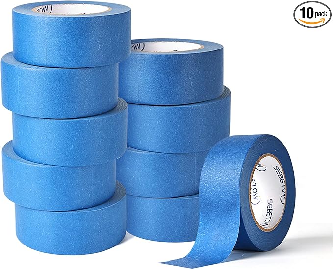 SEBETOW 10 Rolls Painters Tape 2 inch Bulk Painter Tape Blue Wide Roll, Blue Masking Tape, 2 Inches x 55 Yards for General Purpose Wall Painting, Home Improvement