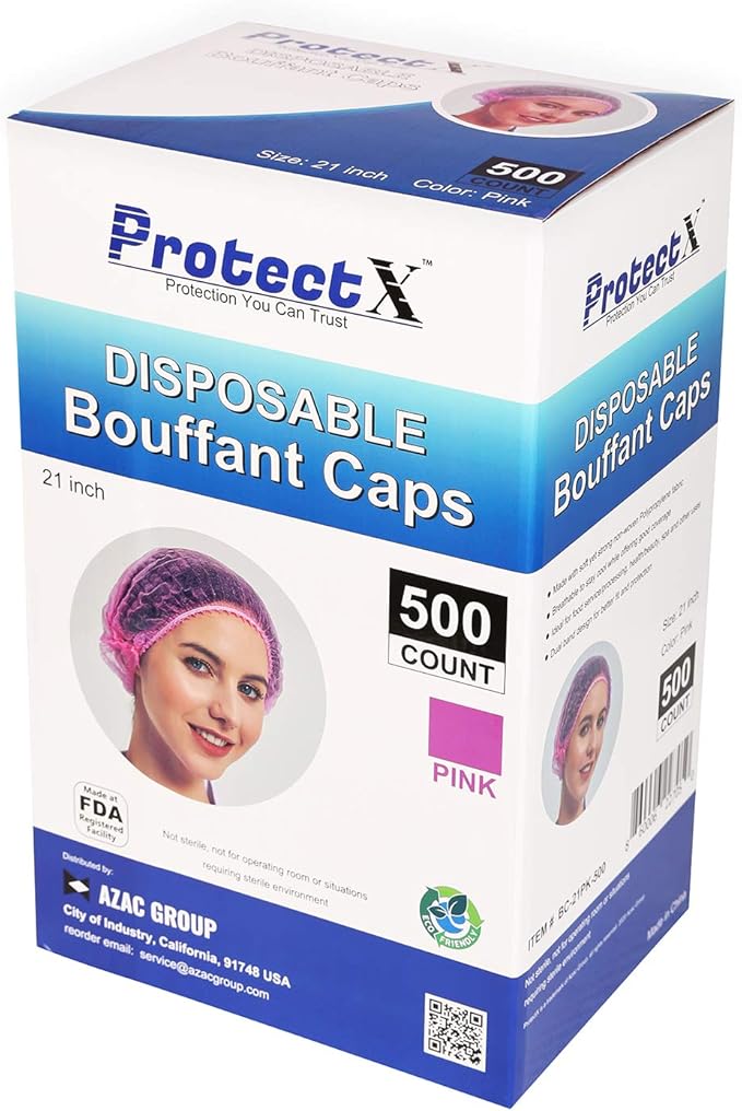 ProtectX 500-Pack Pink Disposable Hair Nets, Elastic Head Cover, Bouffant Caps - Image 6