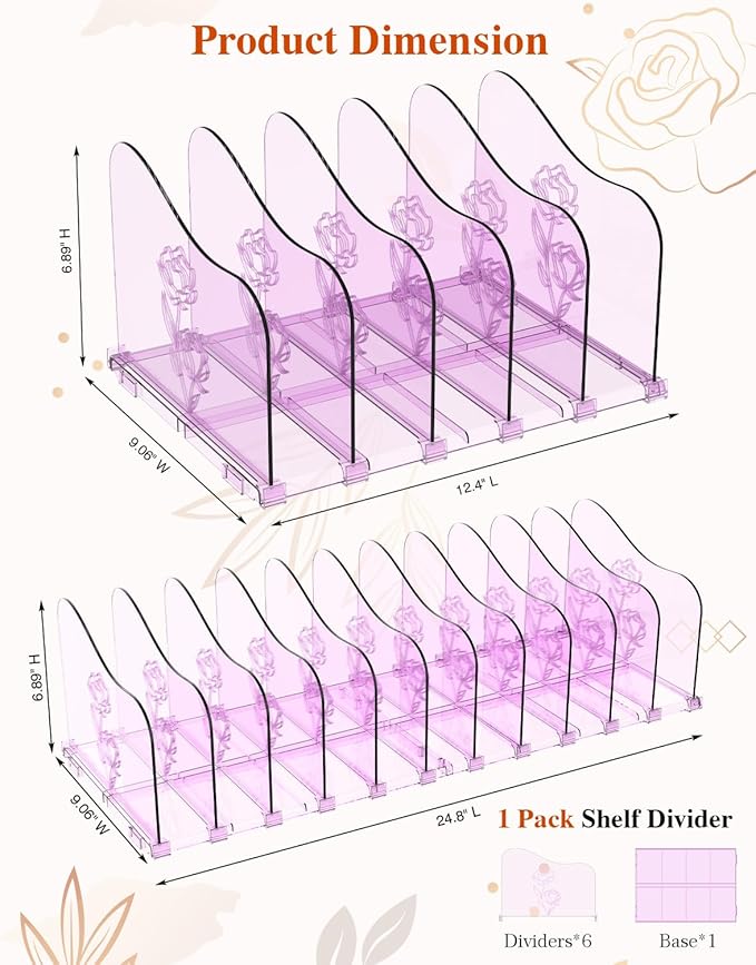 COWVTUJ Adjustable Rose File Organizer for Desk, Vertical File Folder Holders for Magazines, Upright Desktop Binder Organizer, Clear Paper Bookshelf Divider File Sorter for School Office Supplies