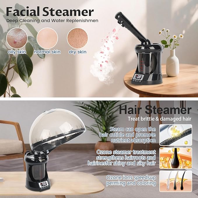 Hair Steamer 2 in 1 Face Steamer, Ozone Facial Steamer, Portable Tabletop - Image 6